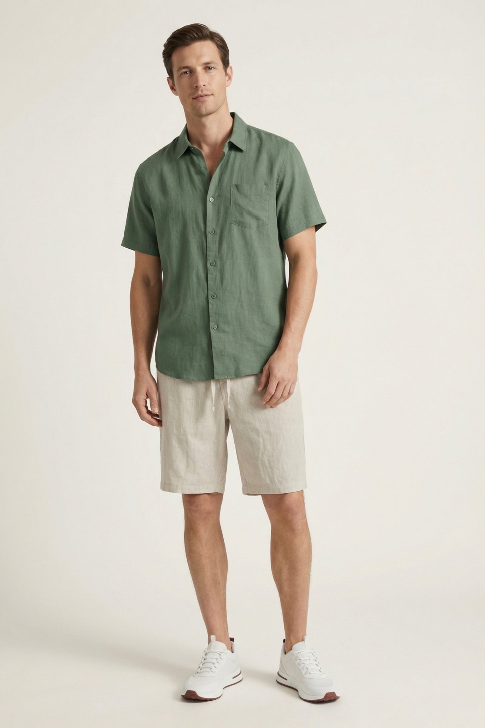 Casa Bellini™ | Verona Linen Shirt & Shorts Green/Beige