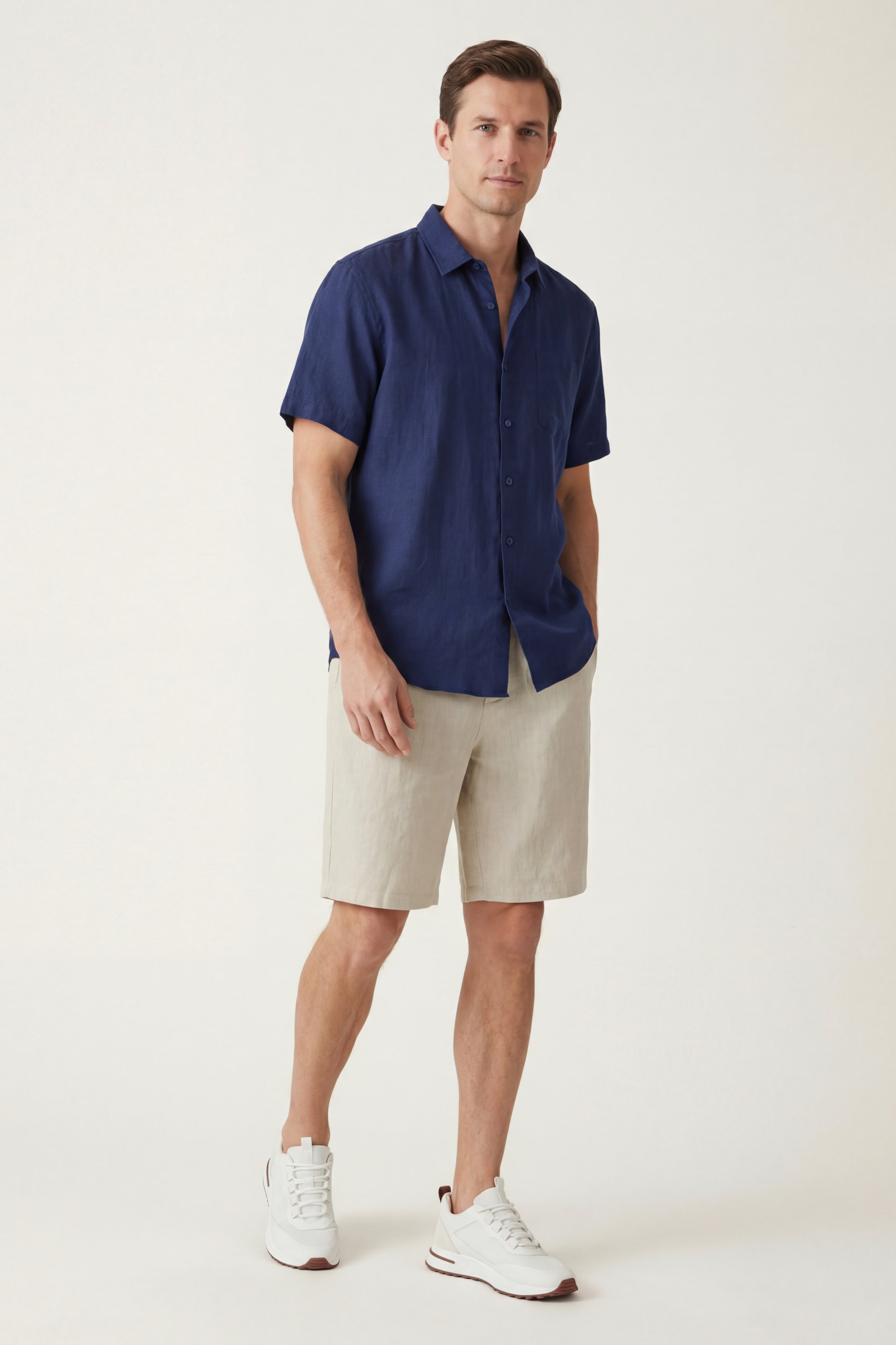 Casa Bellini™ | Verona Linen Shirt & Shorts Navy/Beige