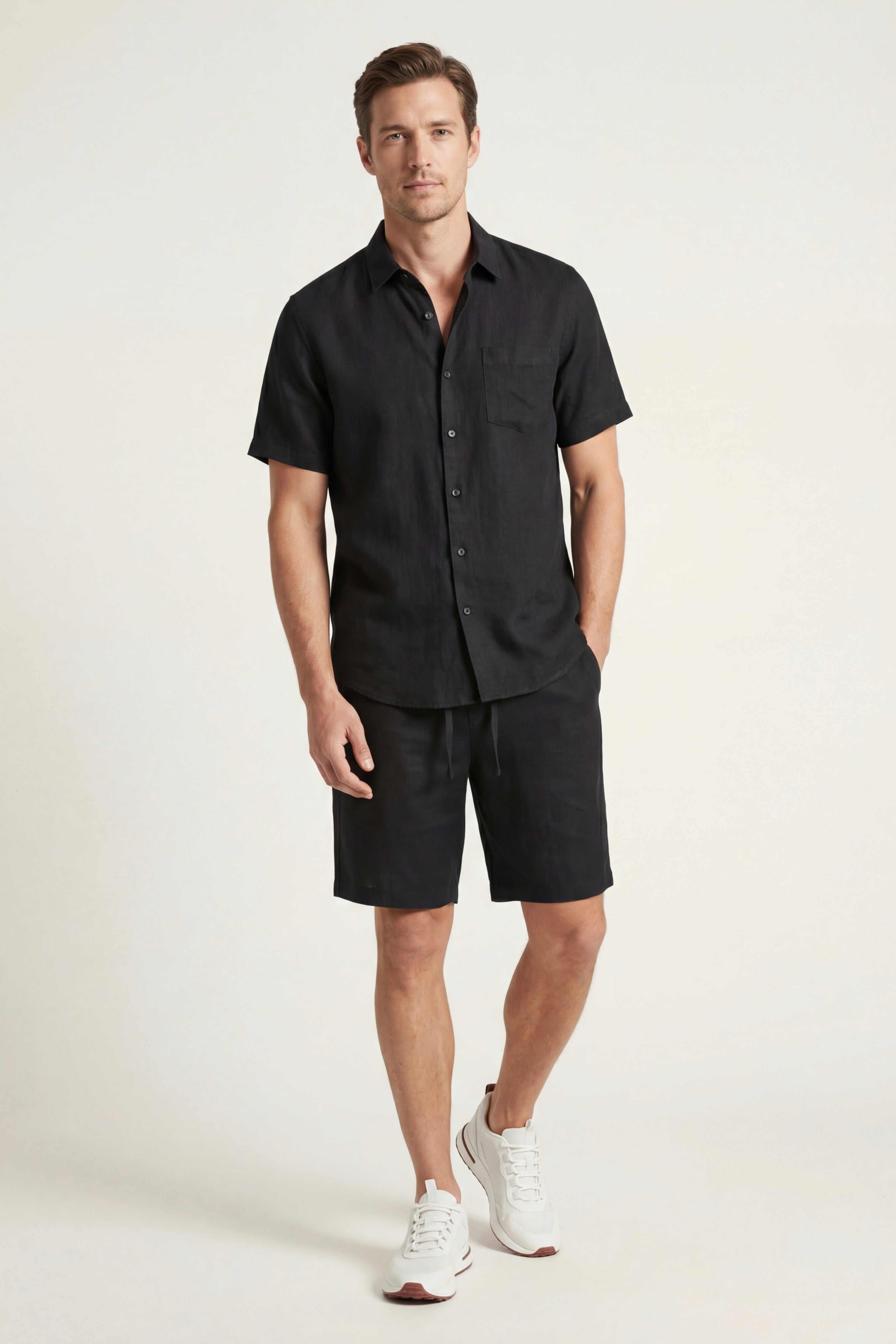 Casa Bellini™ | Verona Linen Shirt & Shorts Black