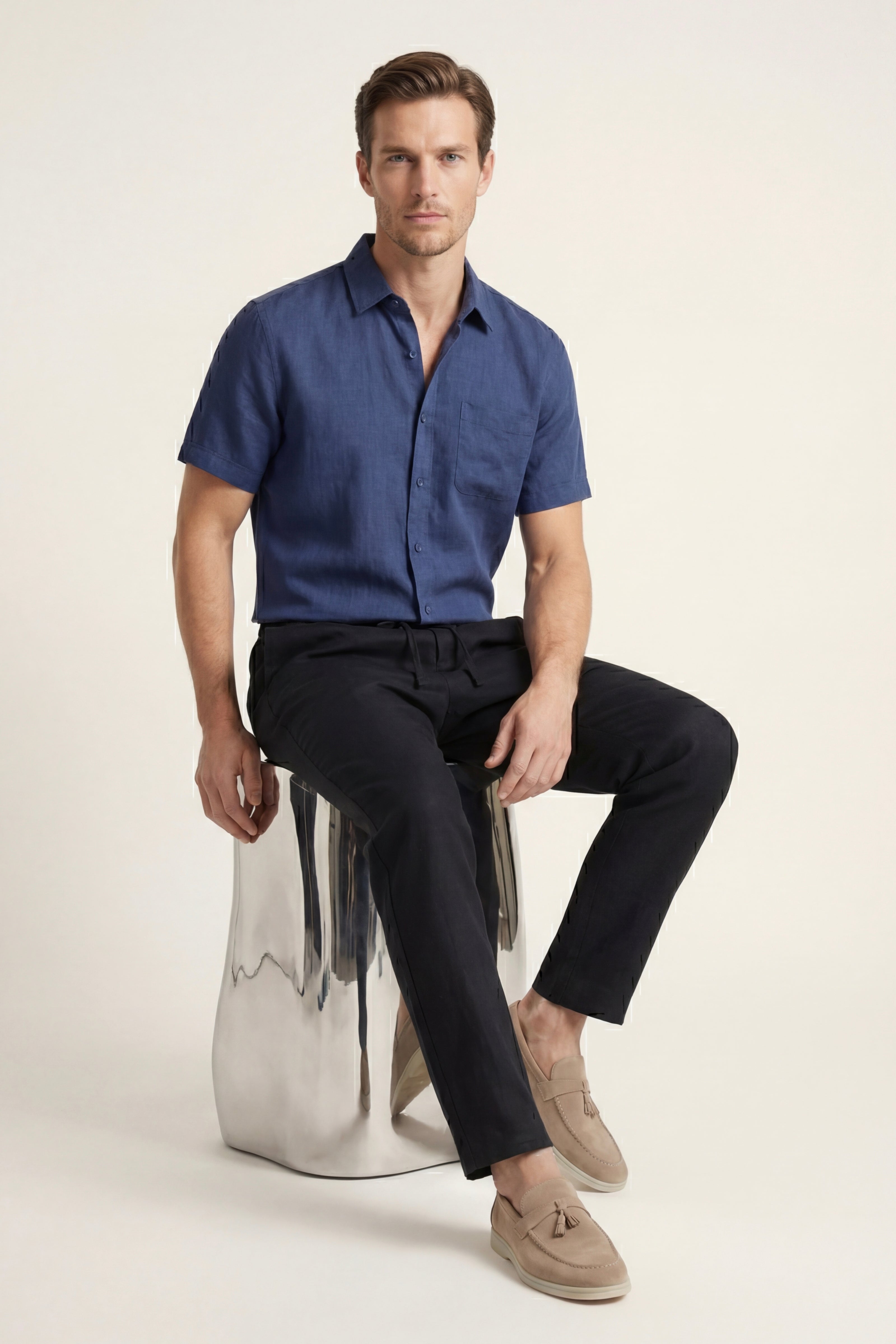Casa Bellini™ | Trento Linen Set Blue/Black