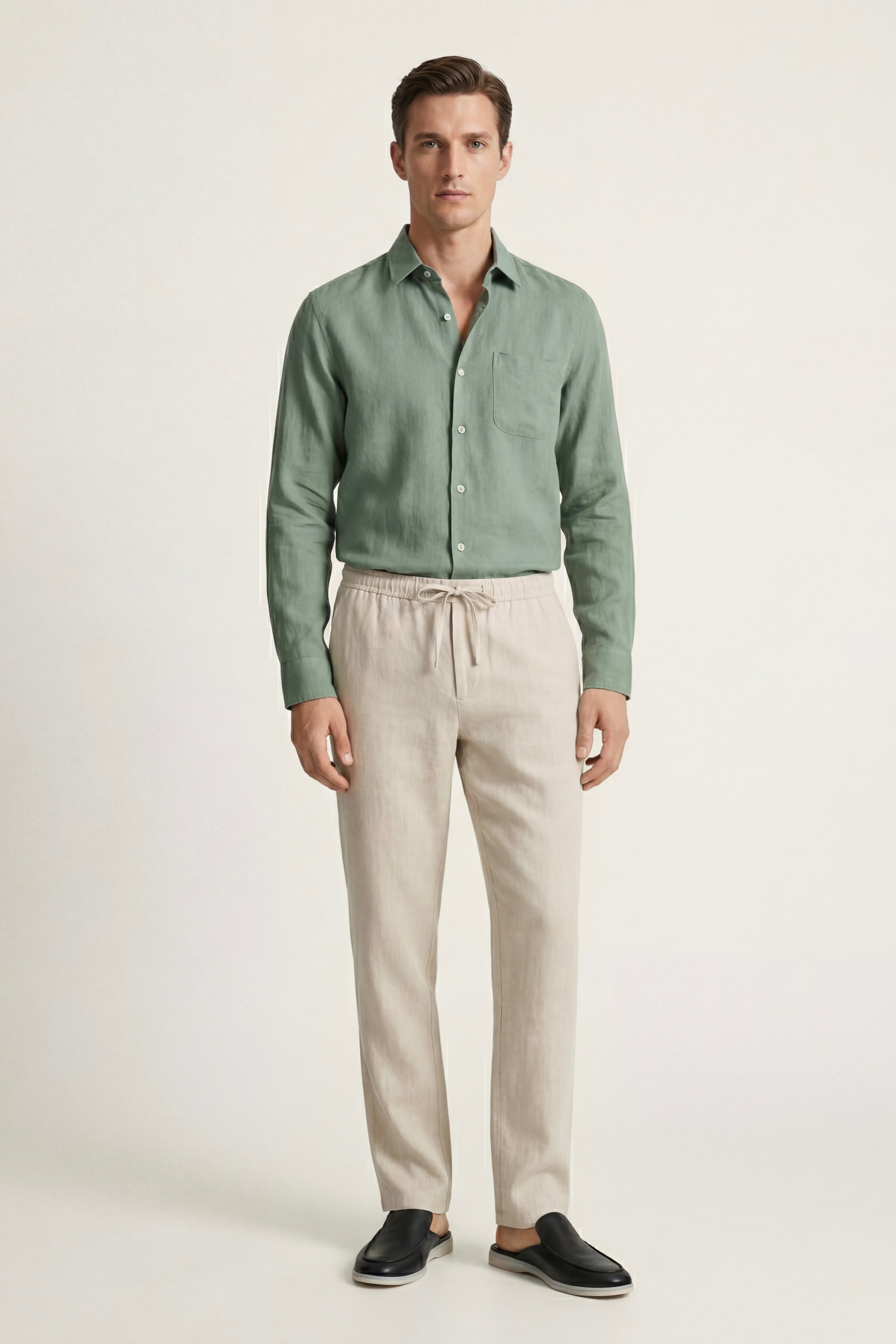 Casa Bellini™ | Pisa Linen Set Long Sleeve Green/Beige
