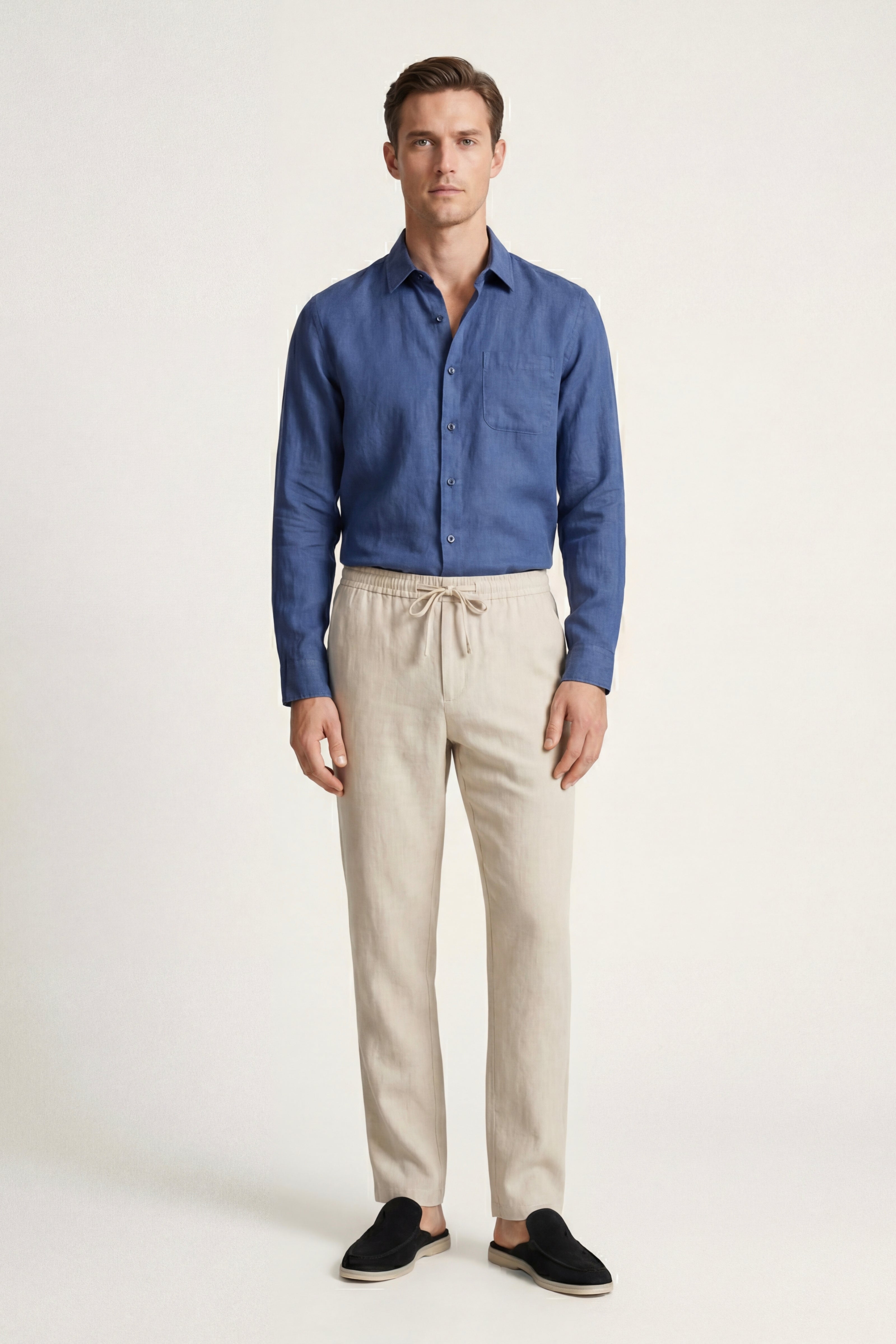 Casa Bellini™ | Pisa Linen Set Long Sleeve Blue/Beige