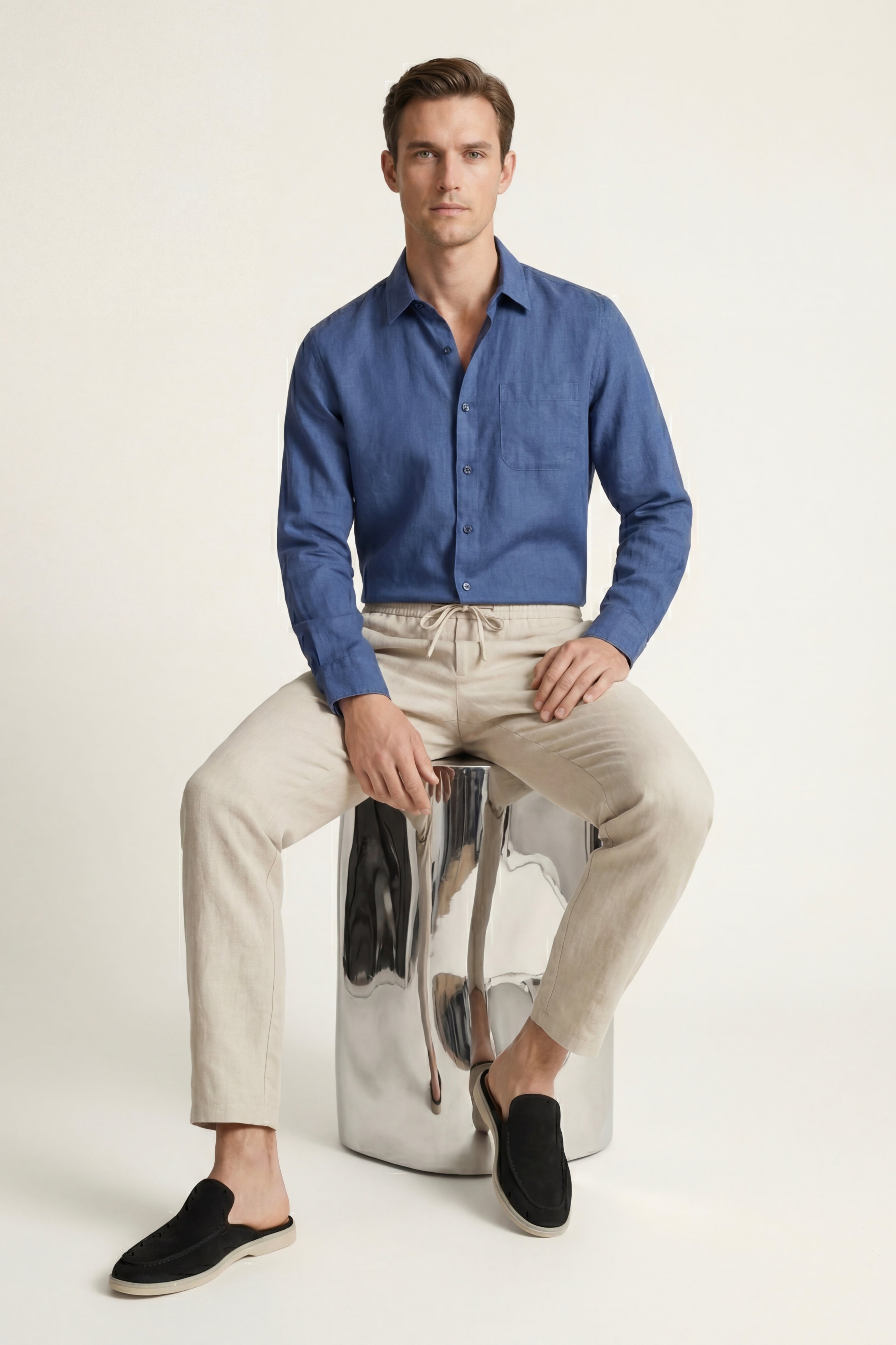 Casa Bellini™ | Pisa Linen Set Long Sleeve Blue/Beige