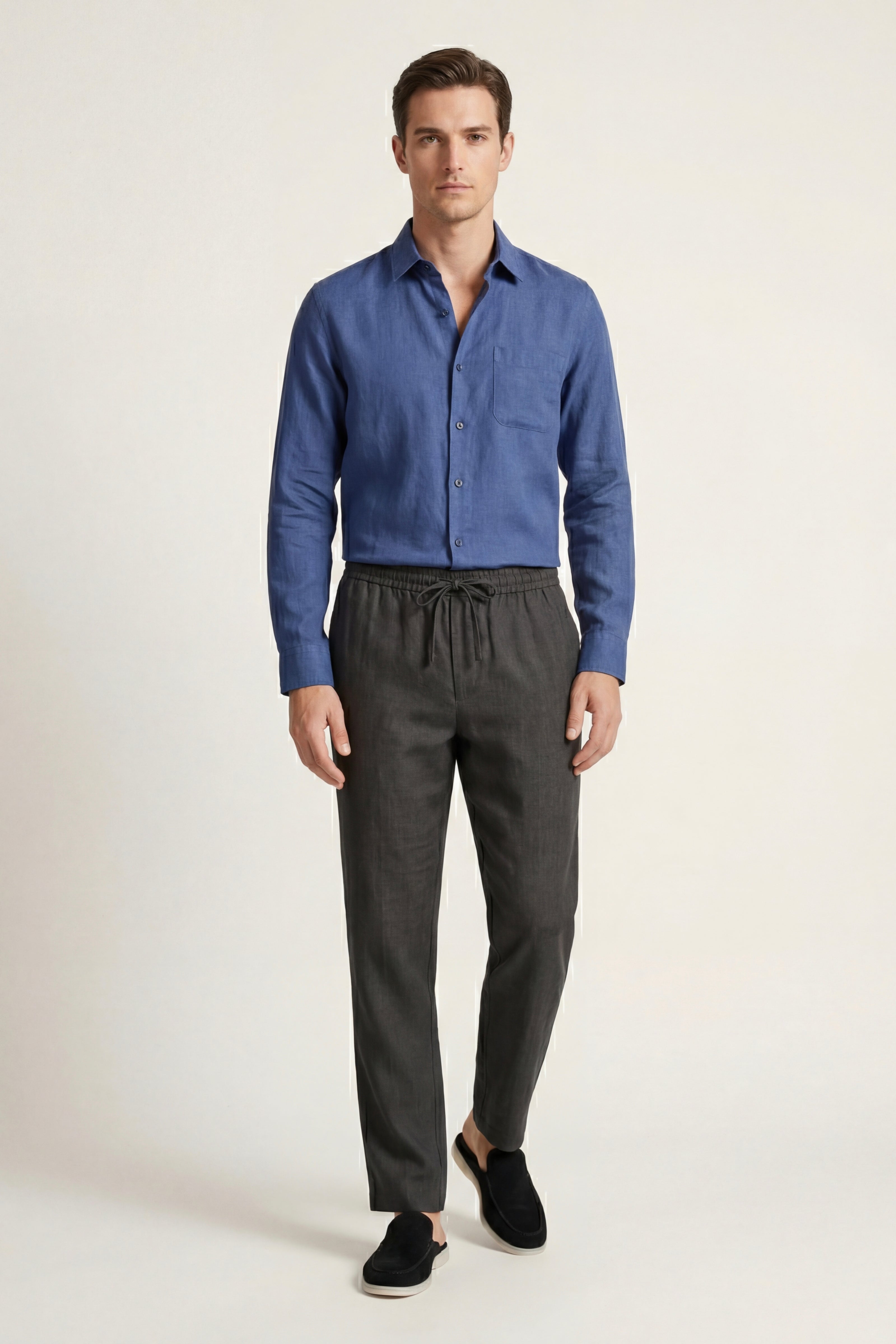 Casa Bellini™ | Pisa Linen Set Long Sleeve Blue/Black
