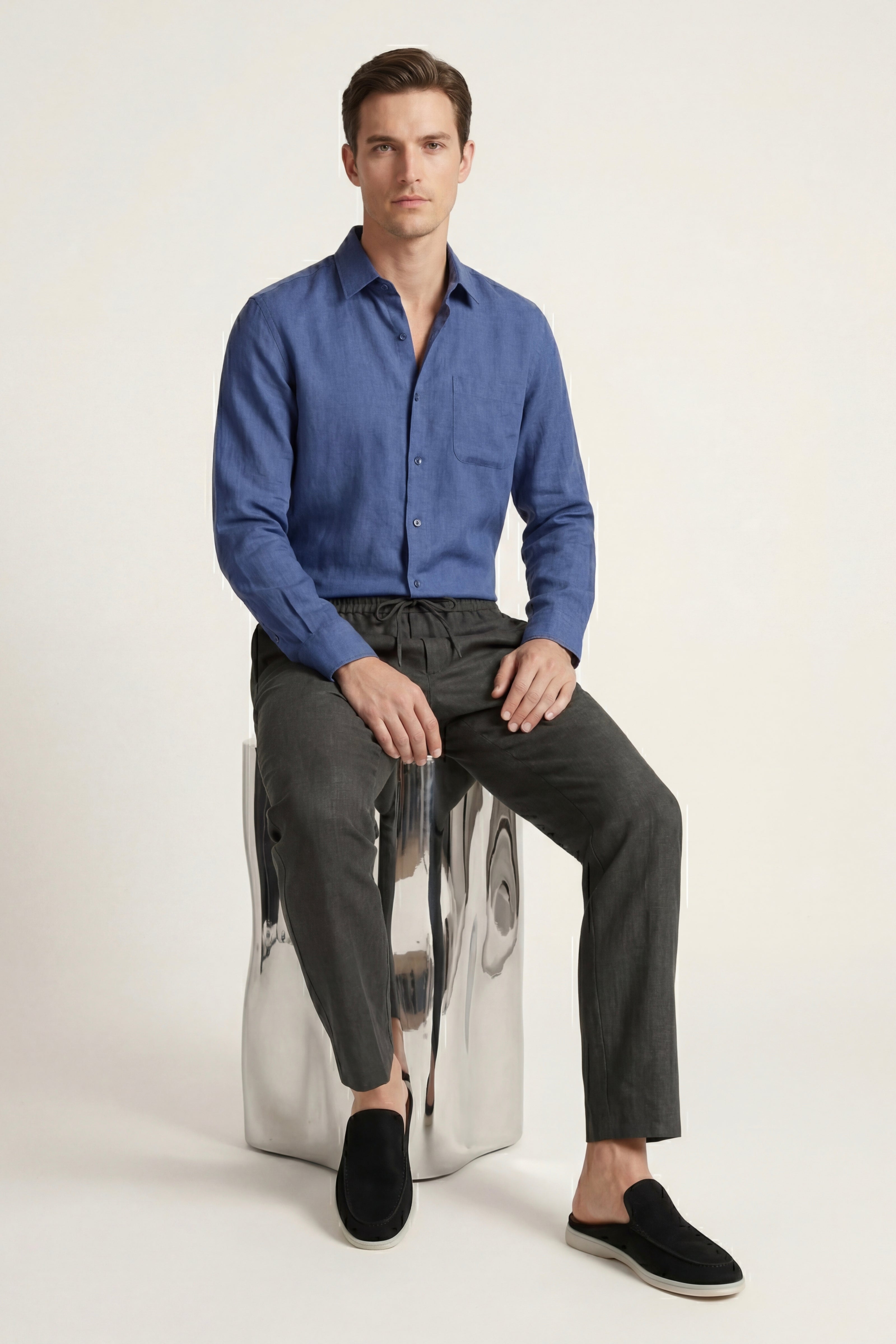 Casa Bellini™ | Pisa Linen Set Long Sleeve Blue/Black