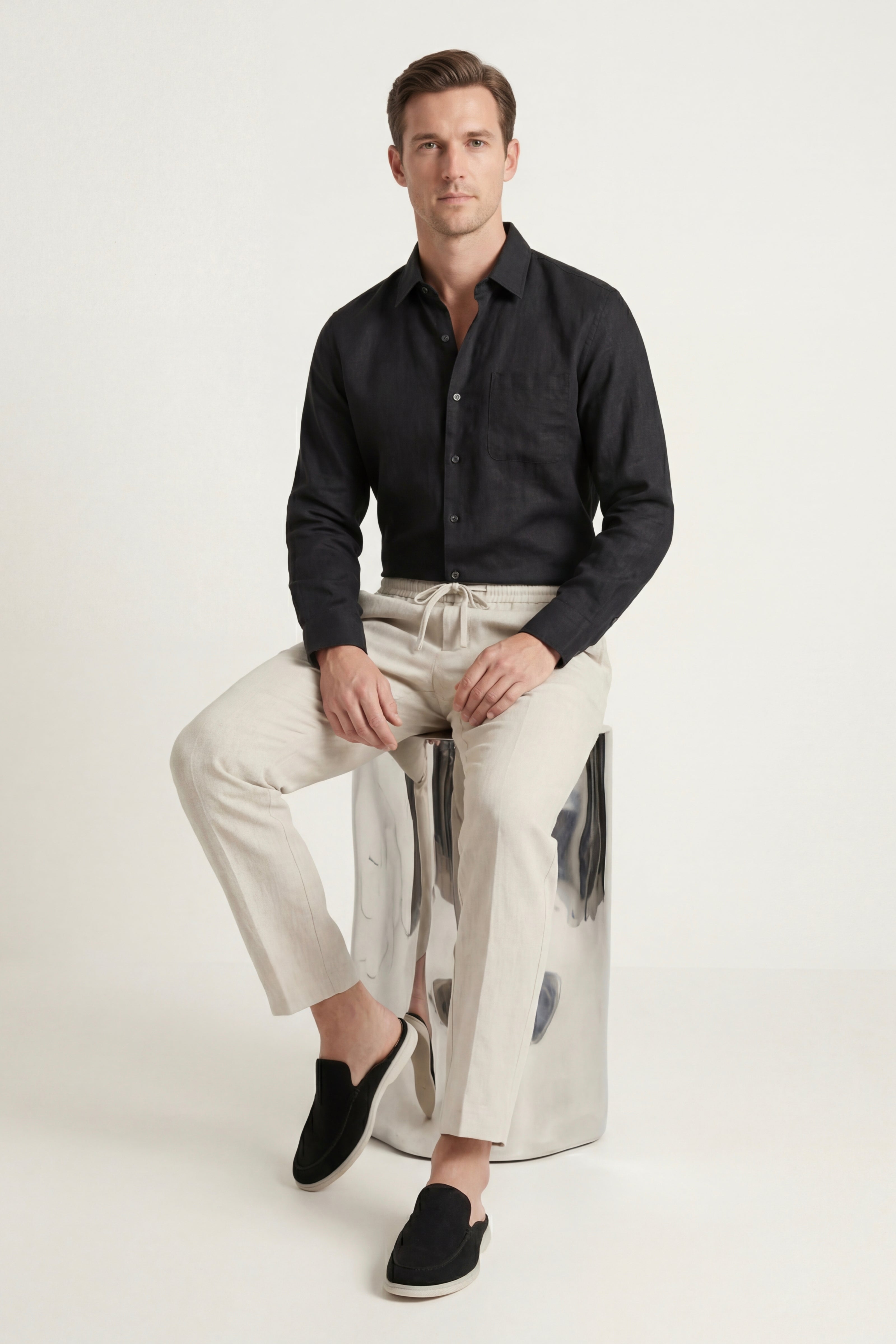 Casa Bellini™ | Pisa Linen Set Long Sleeve Black/Beige