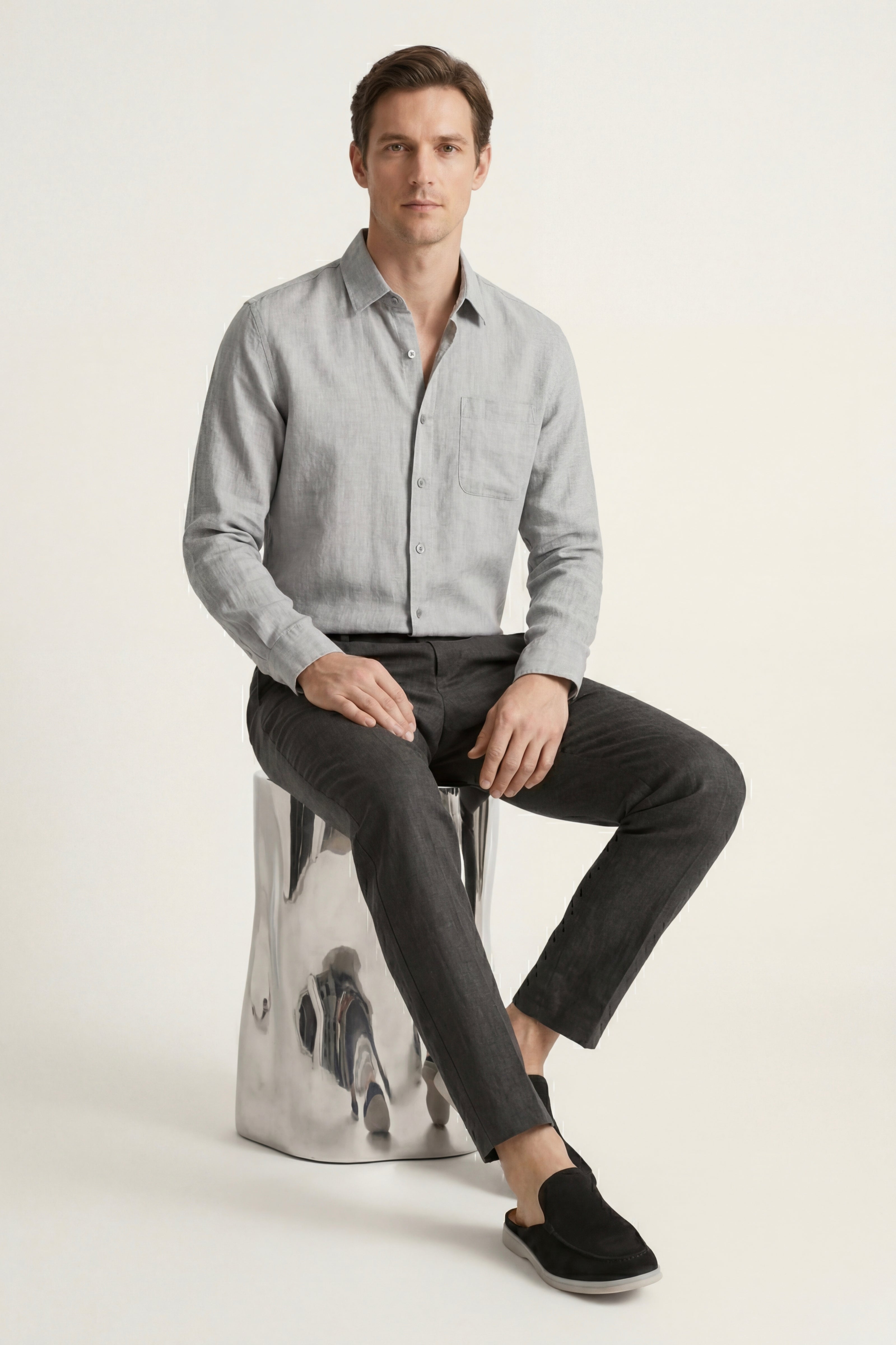 Casa Bellini™ | Pisa Linen Set Long Sleeve Grey/Black