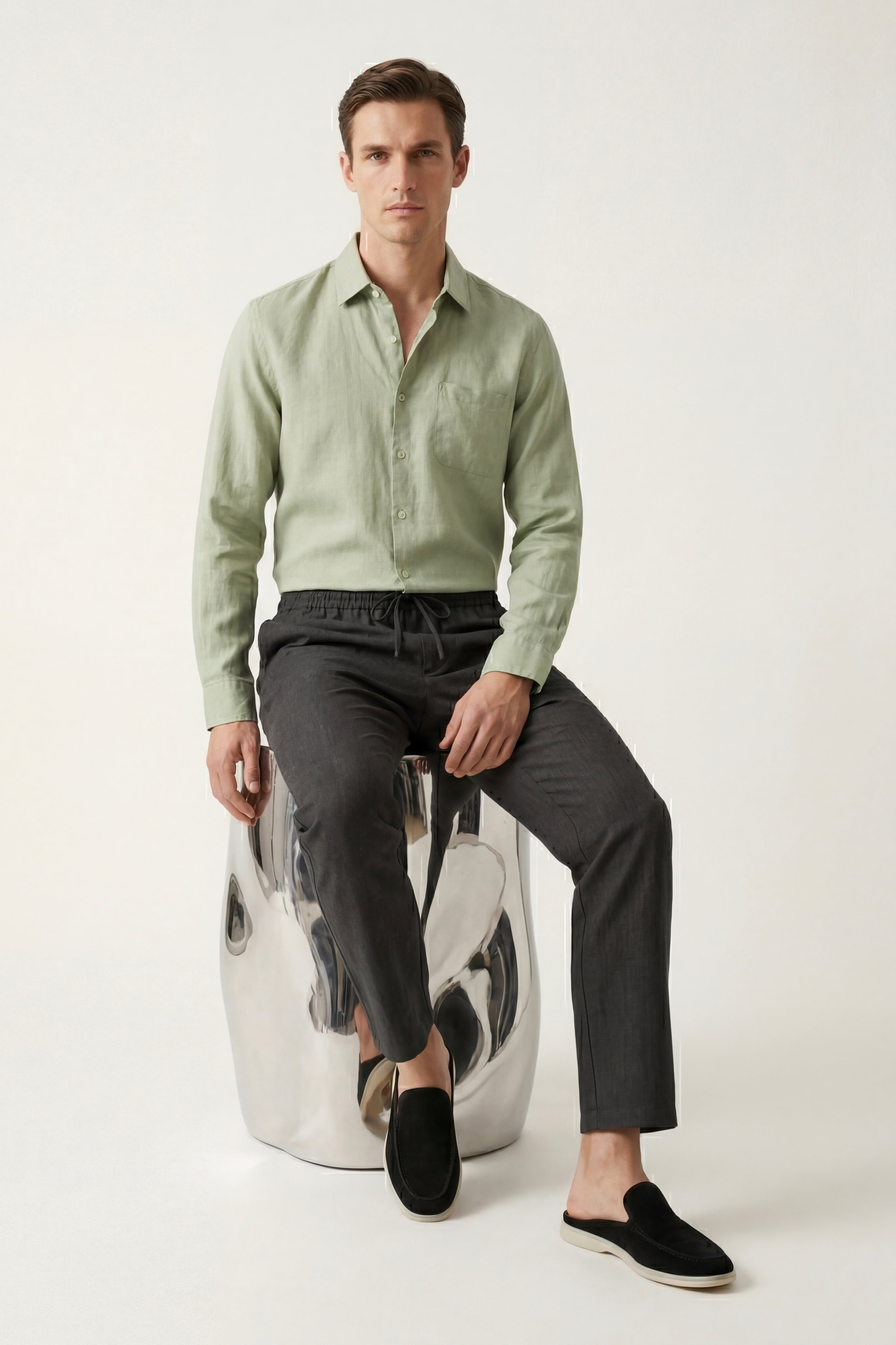 Casa Bellini™ | Pisa Linen Set Long Sleeve Mint Green/Black