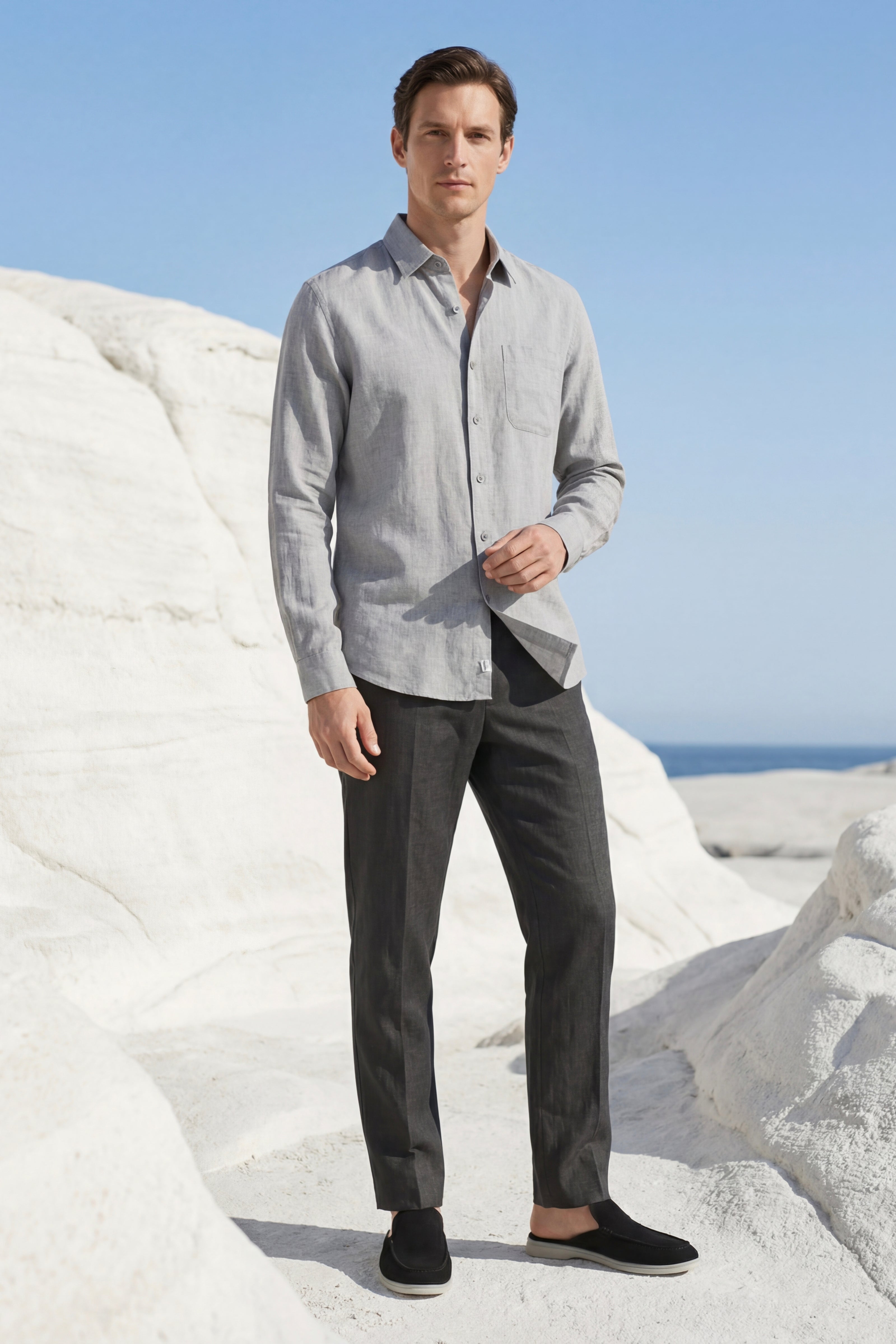 Casa Bellini™ | Pisa Linen Set Long Sleeve Grey/Black