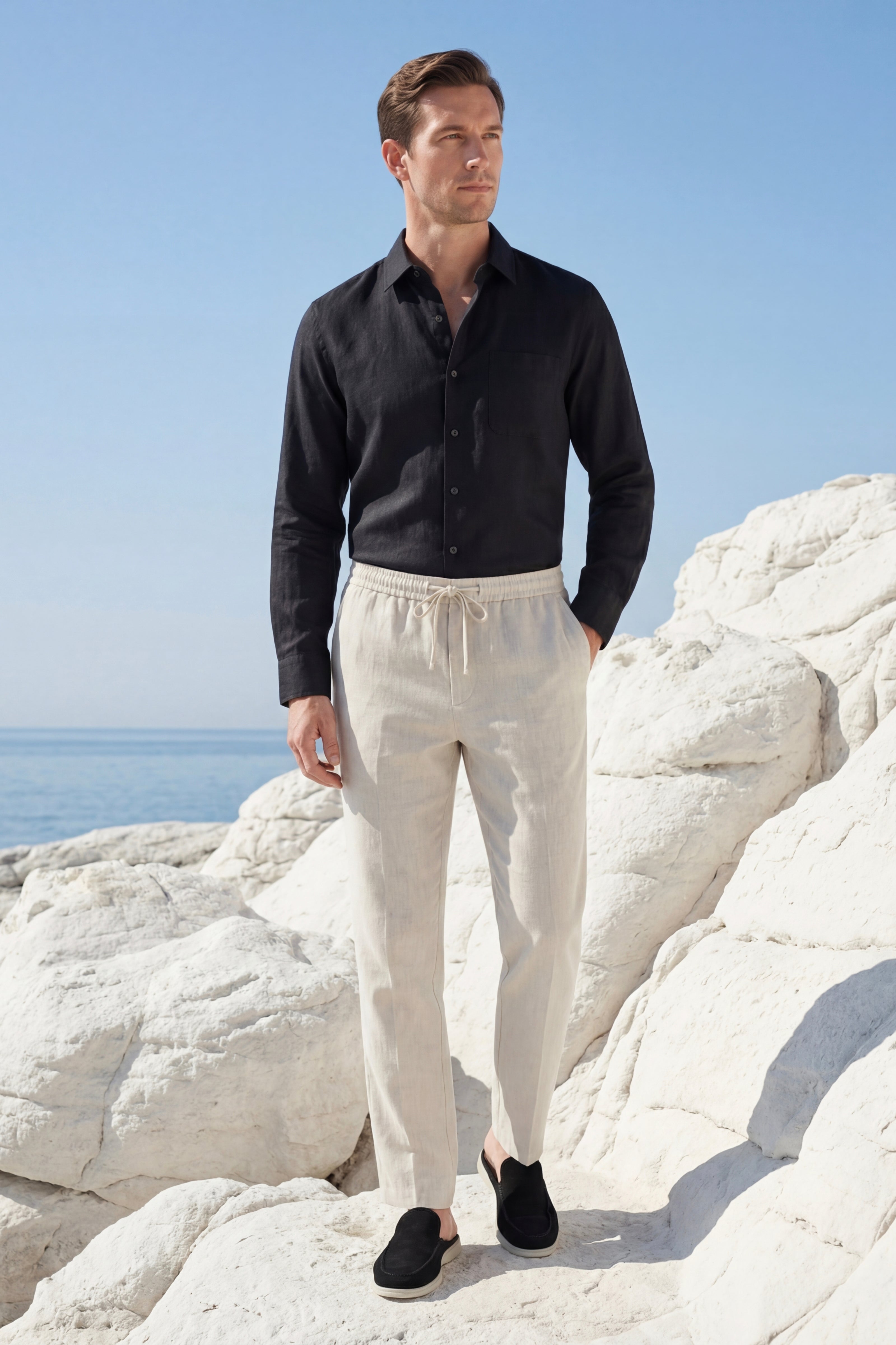 Casa Bellini™ | Pisa Linen Set Long Sleeve Black/Beige