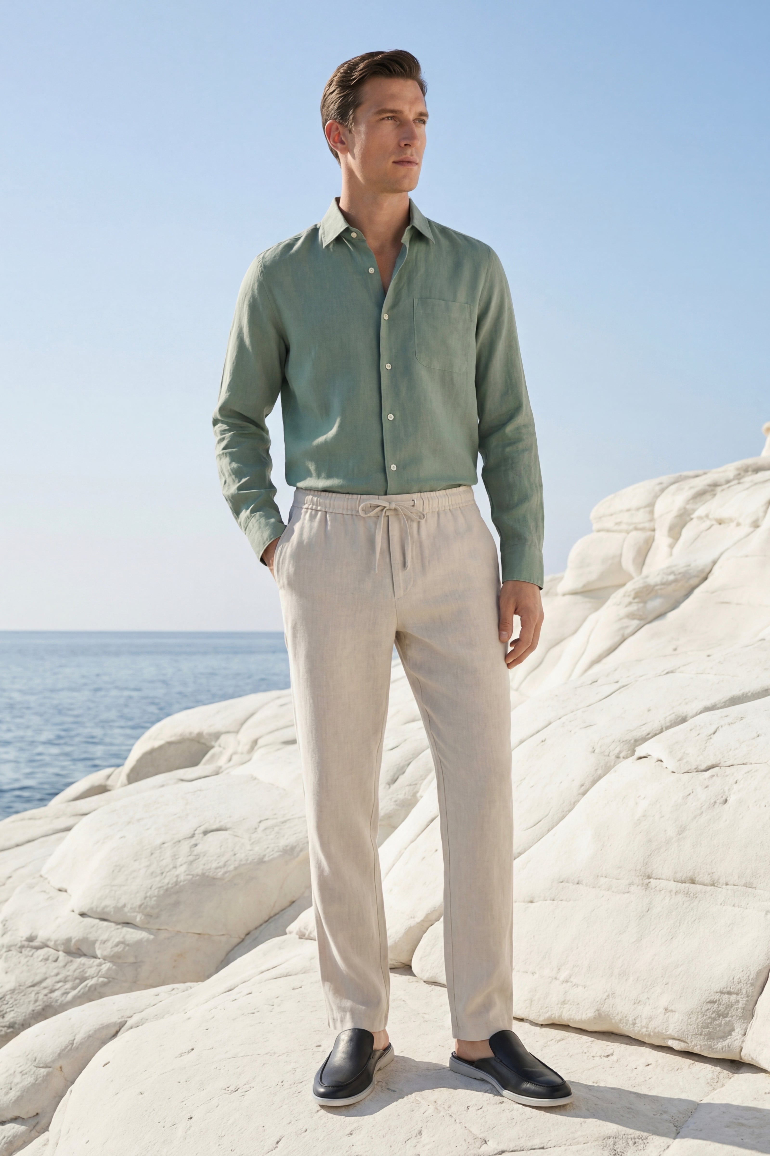 Casa Bellini™ | Pisa Linen Set Long Sleeve Green/Beige