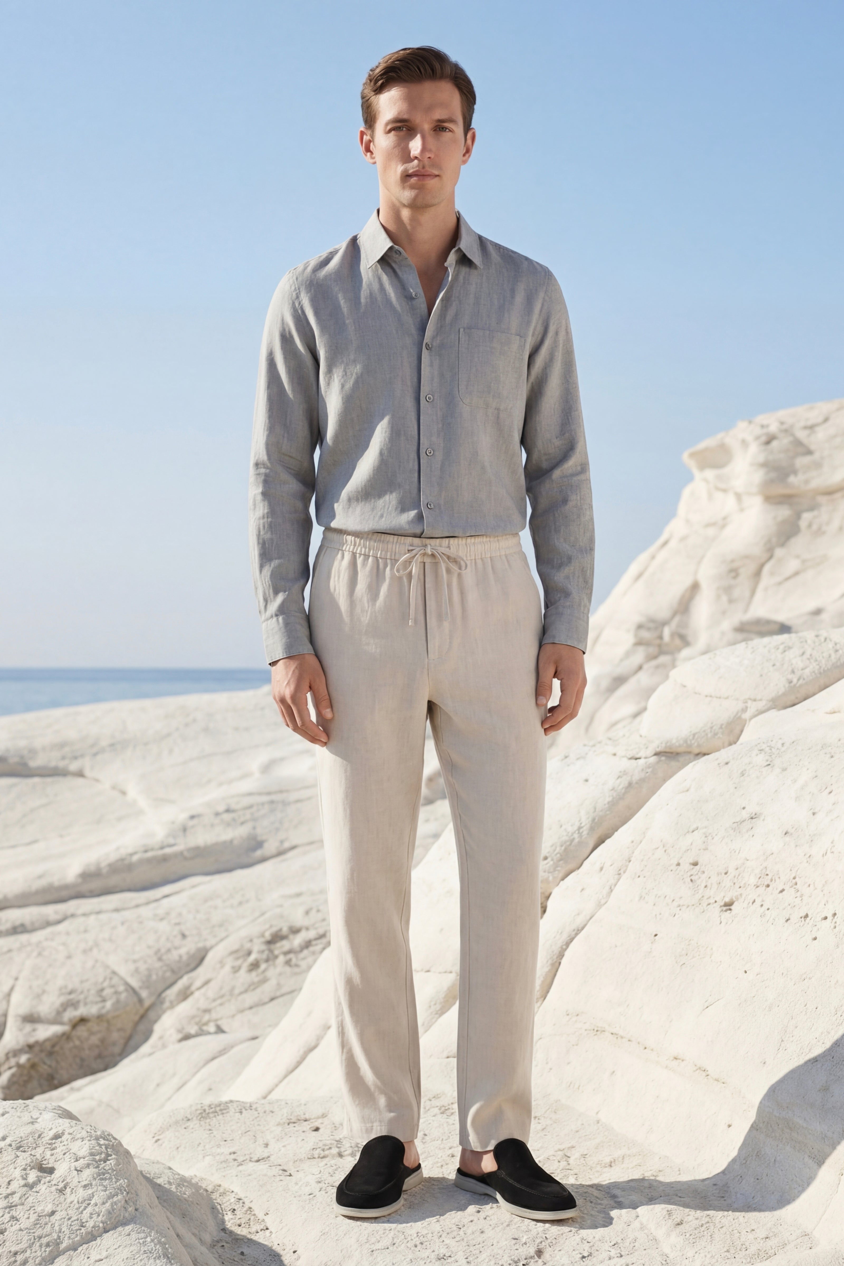 Casa Bellini™ | Pisa Linen Set Long Sleeve Grey/Beige