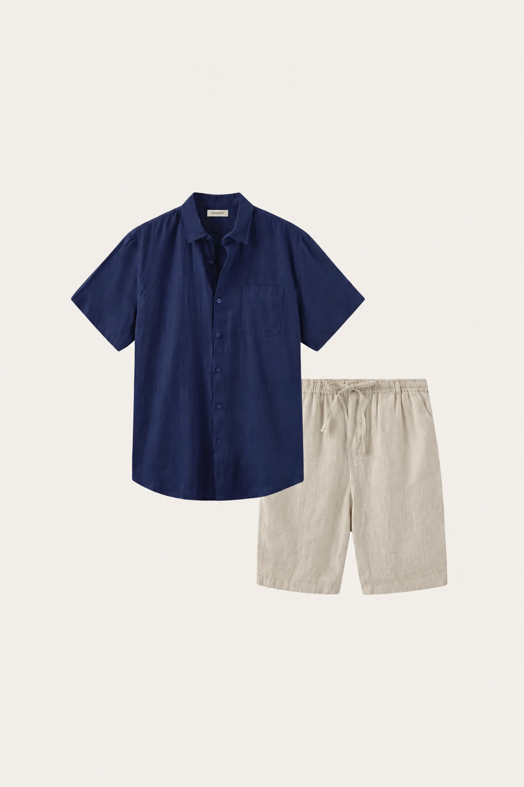 Casa Bellini™ | Verona Linen Shirt & Shorts Navy/Beige