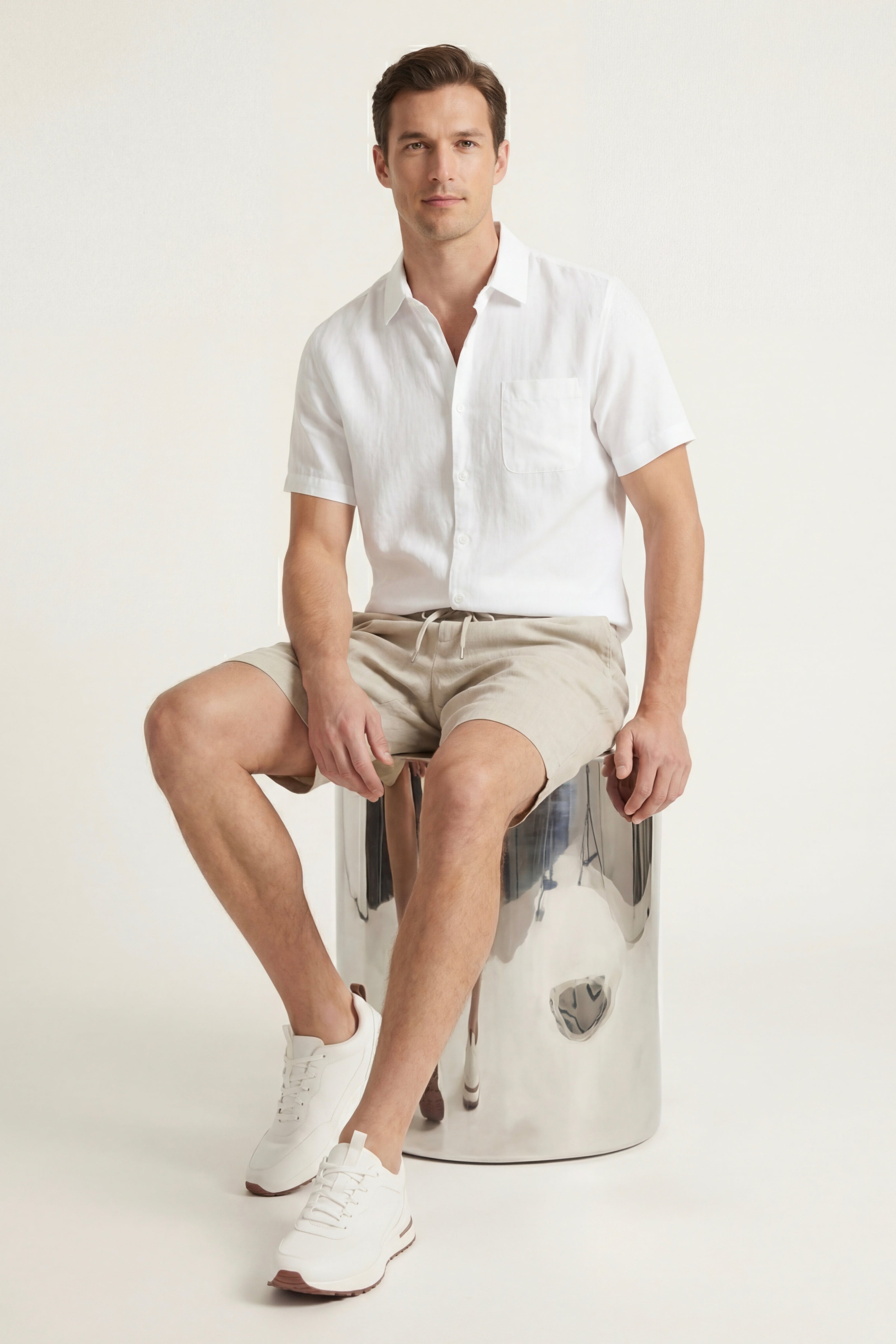 Casa Bellini™ | Verona Linen Shirt & Shorts White/Beige