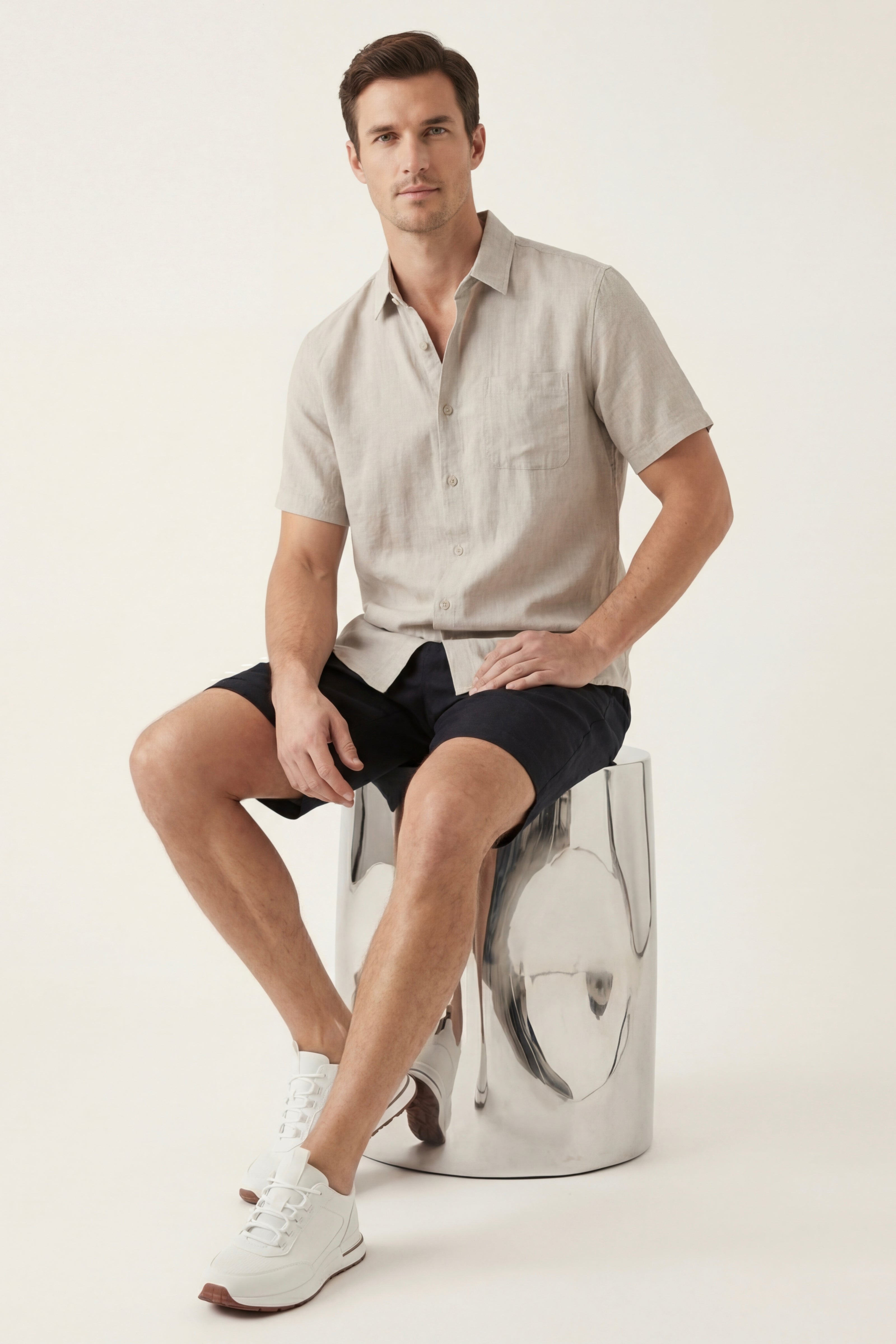 Casa Bellini™ | Verona Linen Shirt & Shorts Beige/Black