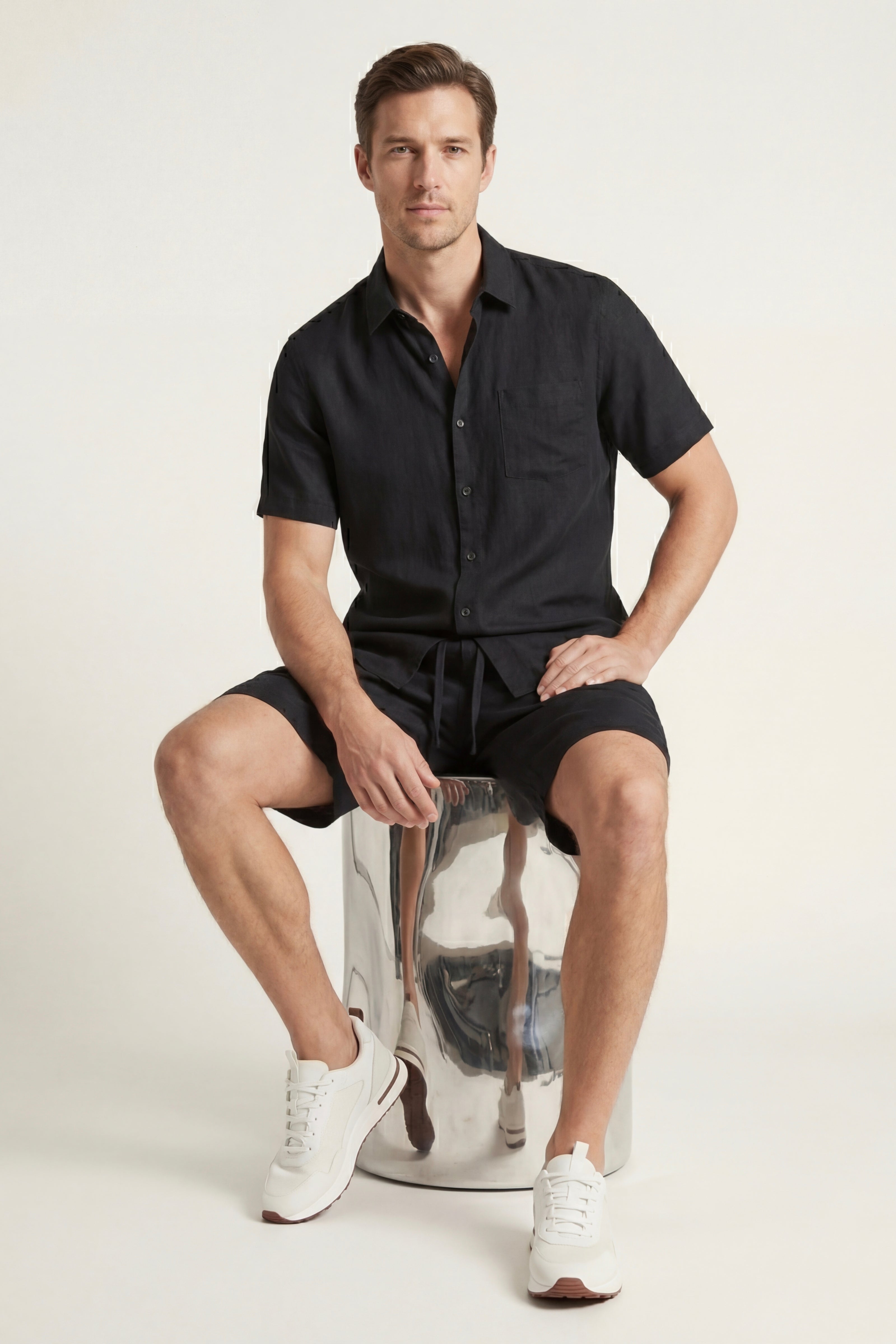 Casa Bellini™ | Verona Linen Shirt & Shorts Black