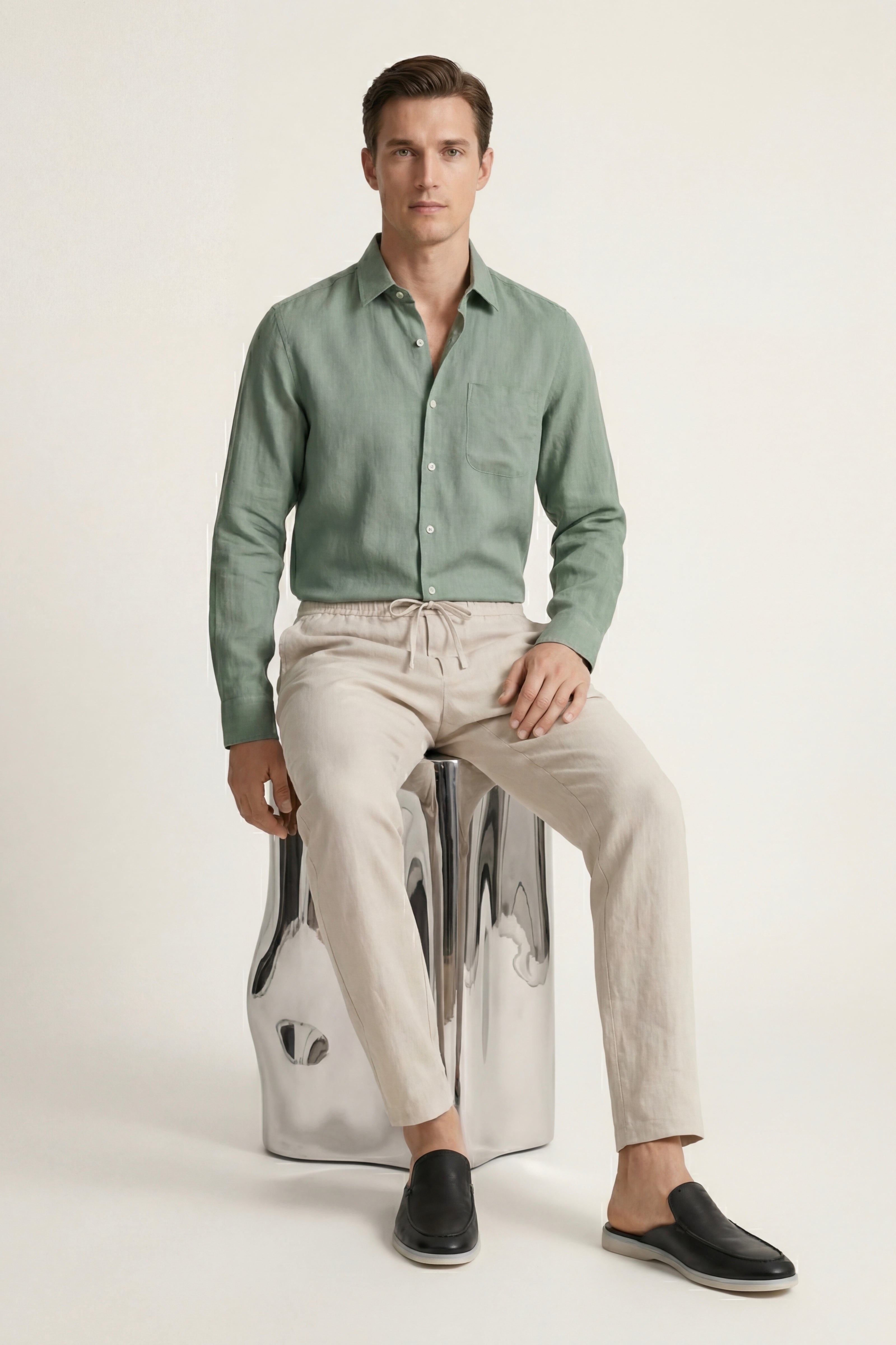 Casa Bellini™ | Pisa Linen Set Long Sleeve Green/Beige