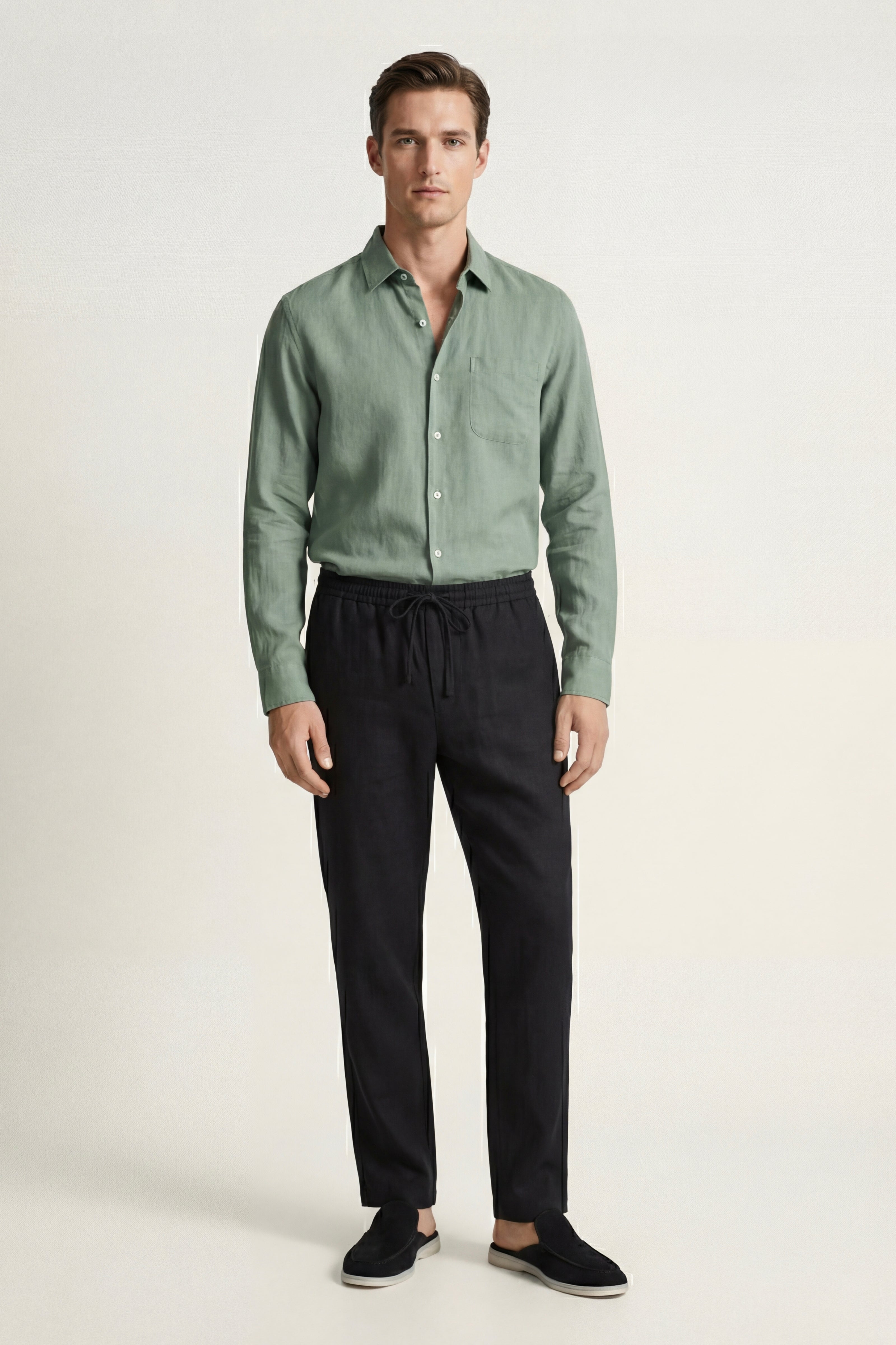 Casa Bellini™ | Pisa Linen Set Long Sleeve Green/Black