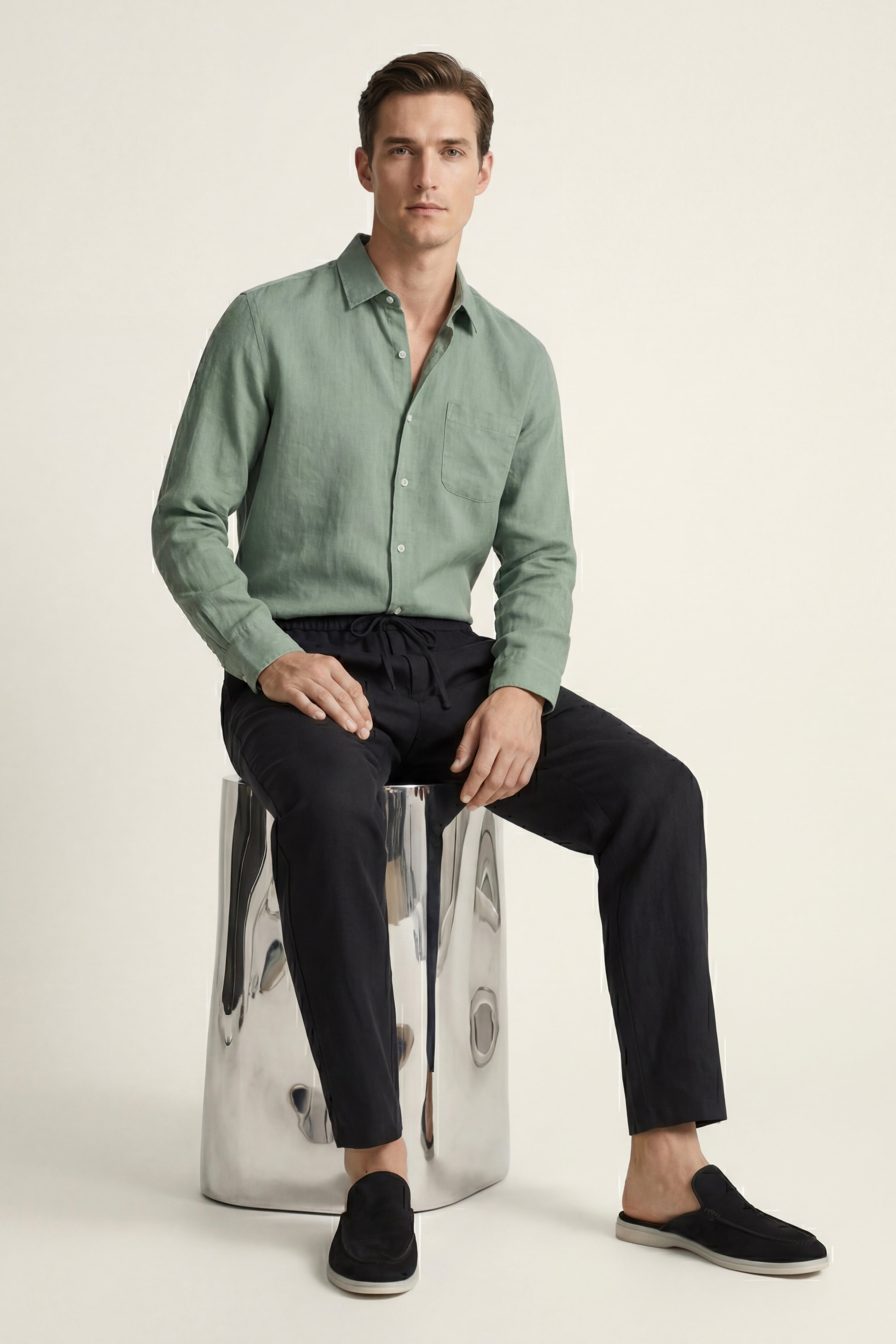 Casa Bellini™ | Pisa Linen Set Long Sleeve Green/Black