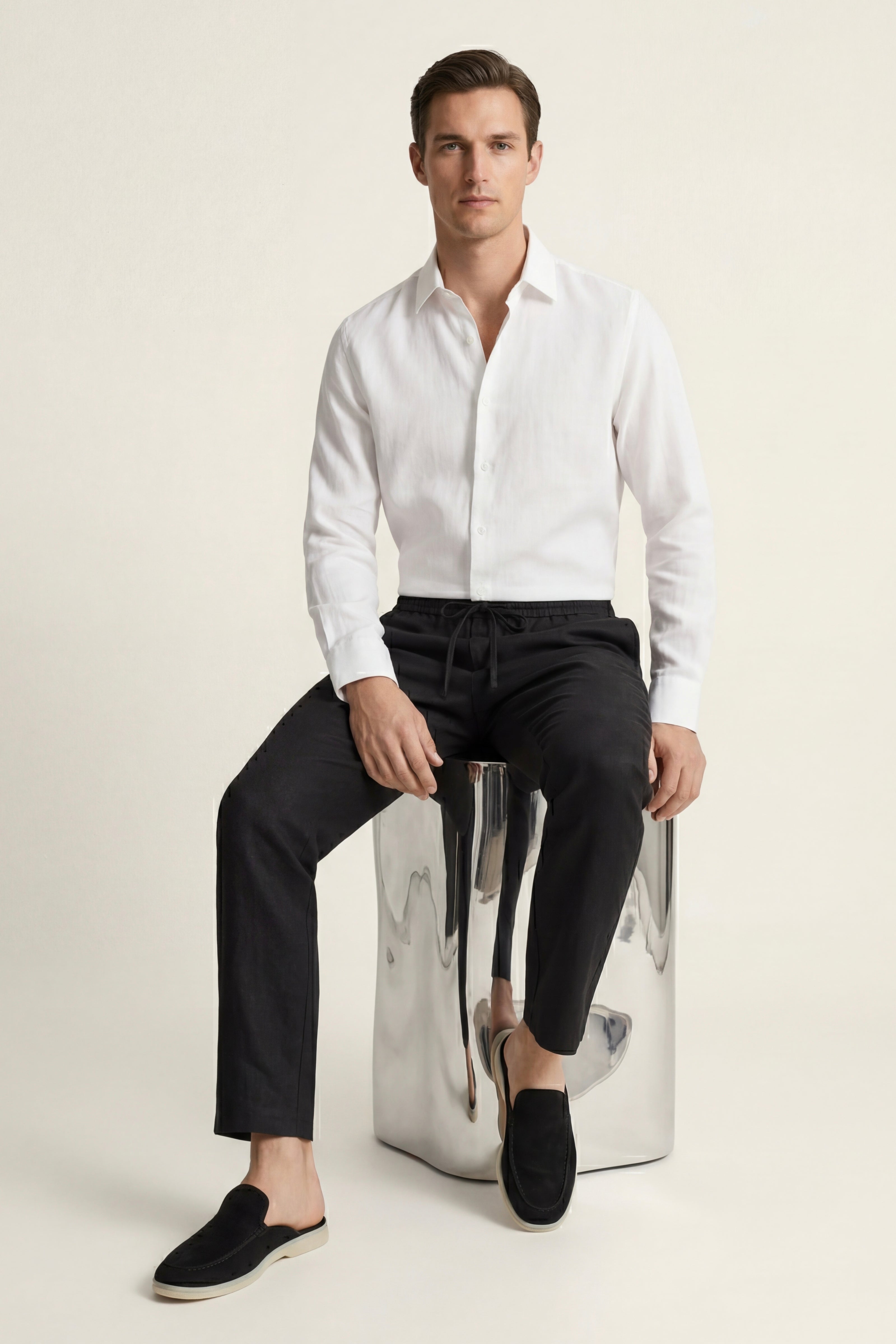 Casa Bellini™ | Pisa Linen Set Long Sleeve White/Black