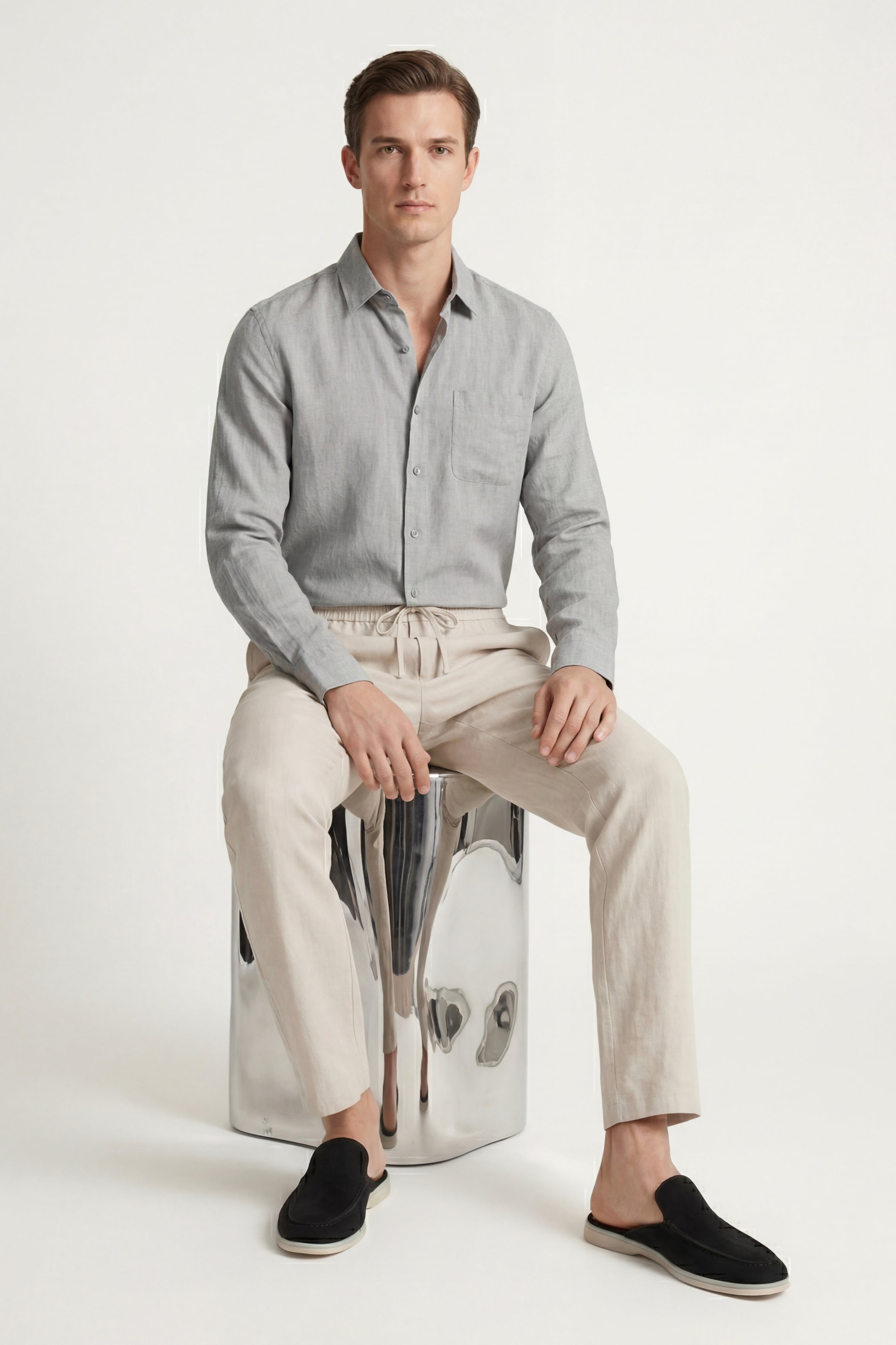 Casa Bellini™ | Pisa Linen Set Long Sleeve Grey/Beige