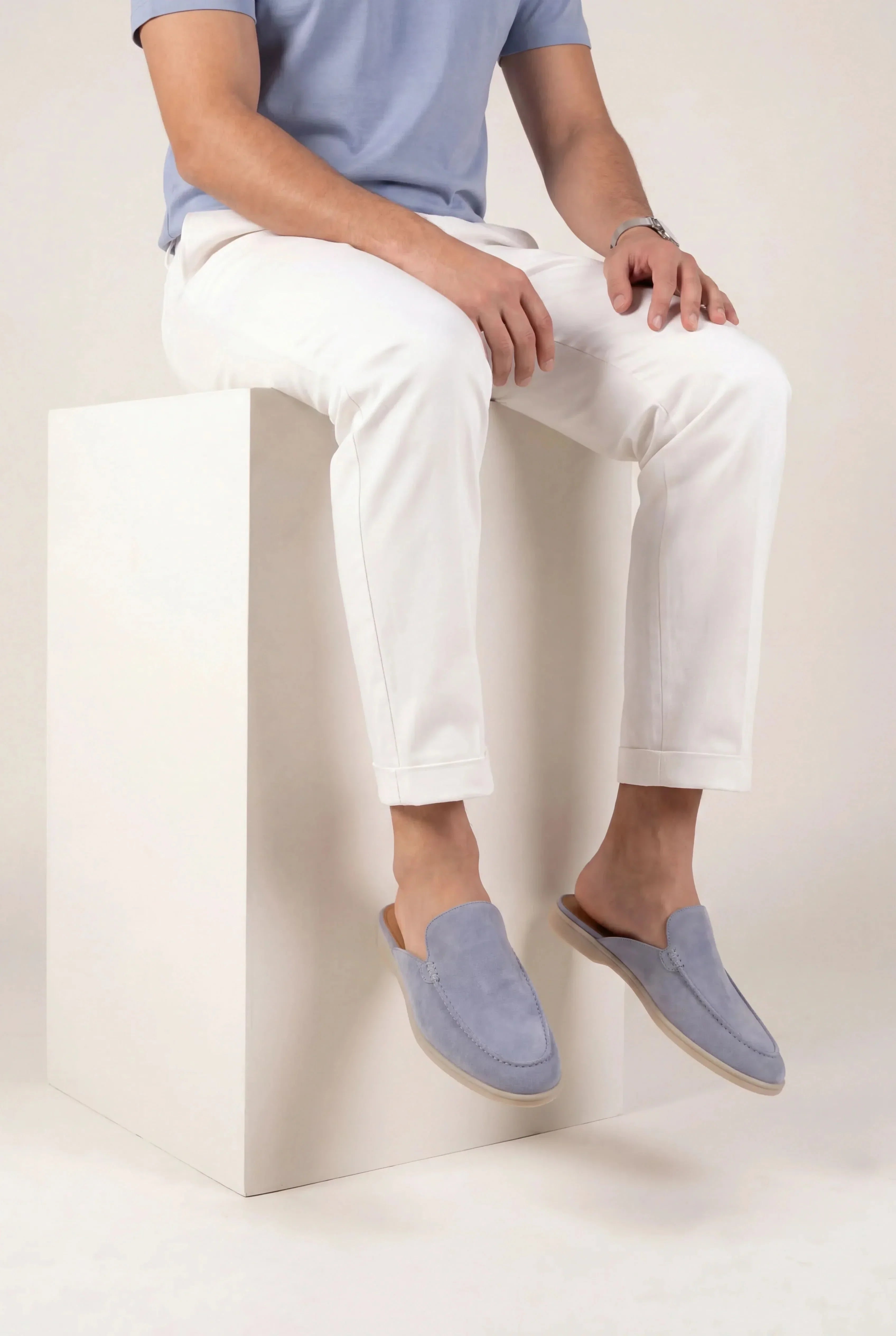 Casa Bellini™ | Baby Blue Suède Yacht Mule