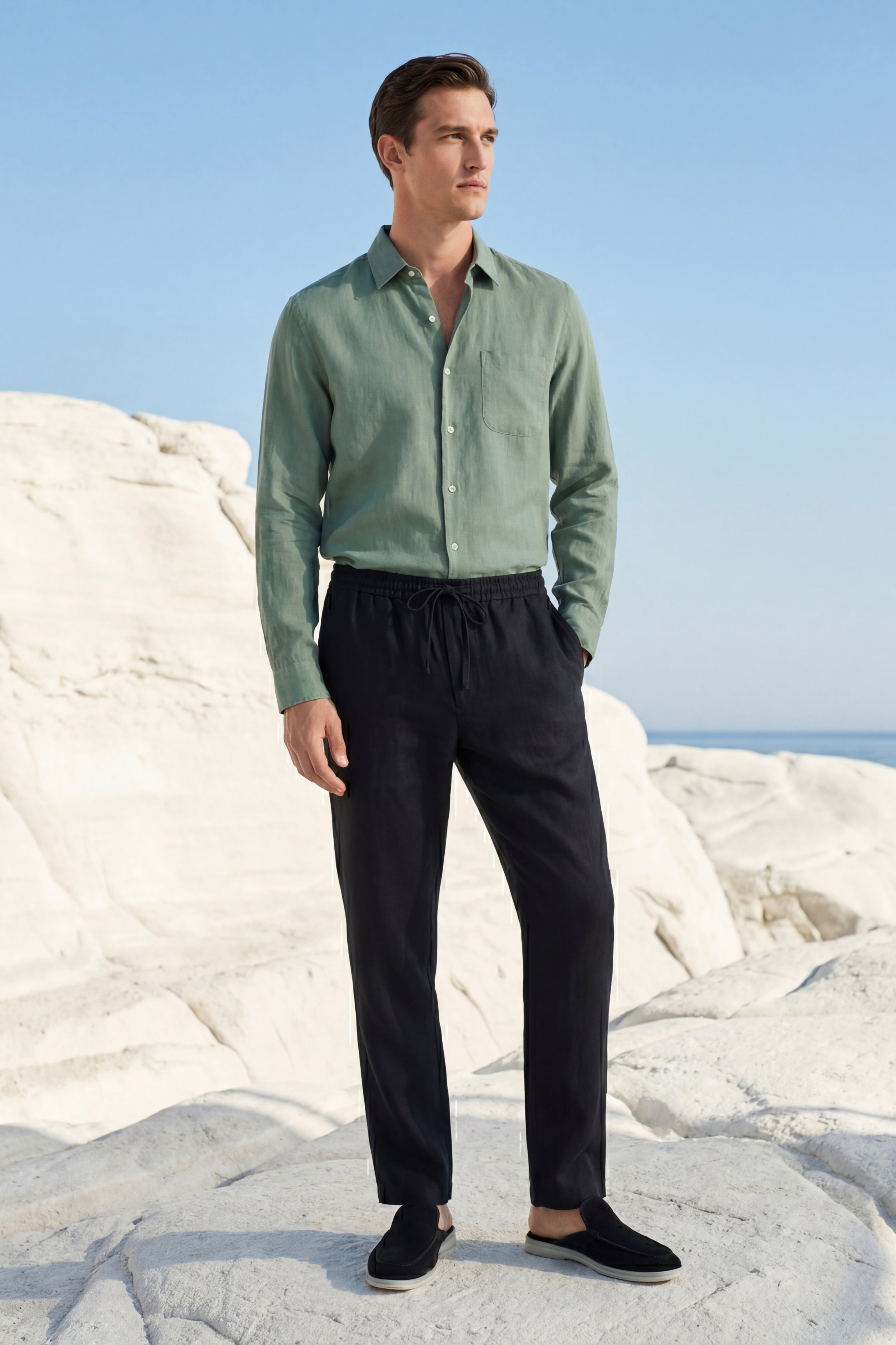 Casa Bellini™ | Pisa Linen Set Long Sleeve Green/Black